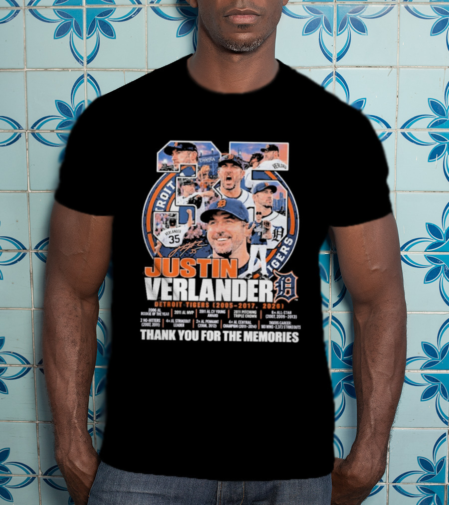 Justin Verlander Detroit Tigers 35 Thank You For The Memories 2005 2017 2026 T-Shirt