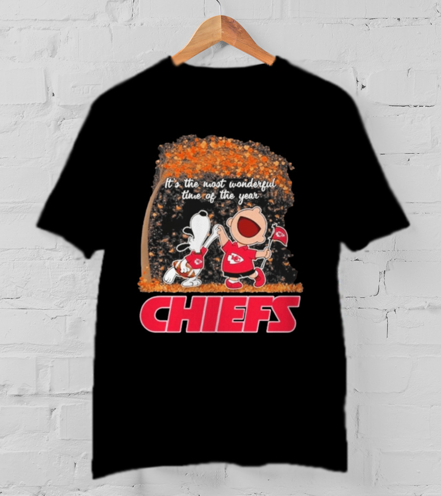 Kansas City Chiefs Snoopy Charlie Brown Dancing It's The Most Wonderful Time Of The Year T-Shirt