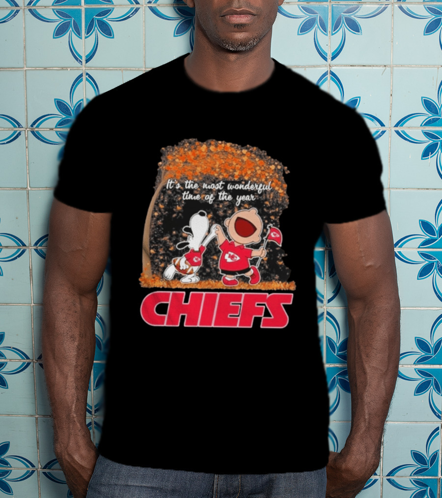 Kansas City Chiefs Snoopy Charlie Brown Dancing It's The Most Wonderful Time Of The Year T-Shirt