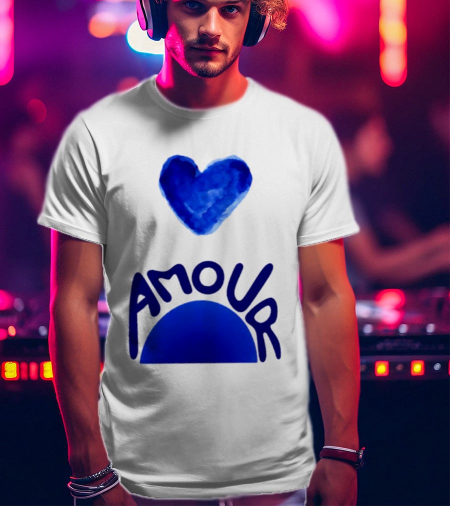 Amour Blue Heart French Love Watercolor T-Shirt