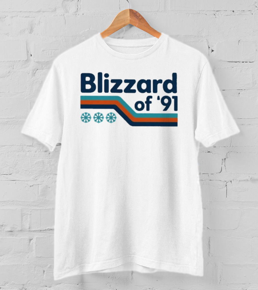 Blizzard Of '91 Retro Winter Snowflakes And Stripes T-Shirt