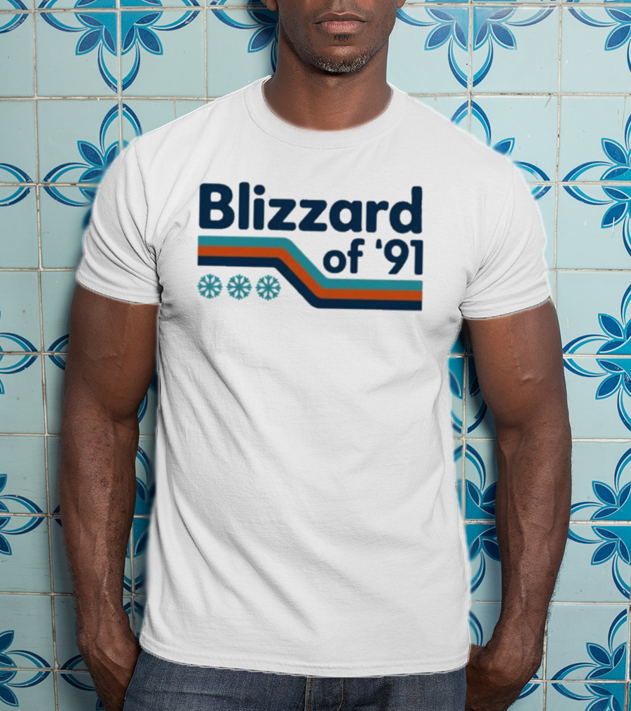 Blizzard Of '91 Retro Winter Snowflakes And Stripes T-Shirt