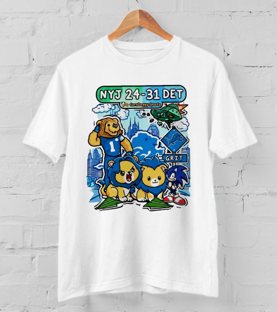 NYJ 24 31 DET Corndoggy Sports Grit Lions Cityscape T-Shirt