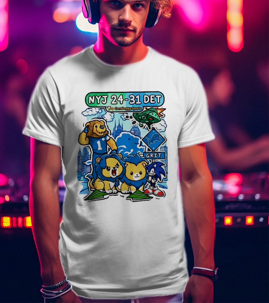 NYJ 24 31 DET Corndoggy Sports Grit Lions Cityscape T-Shirt