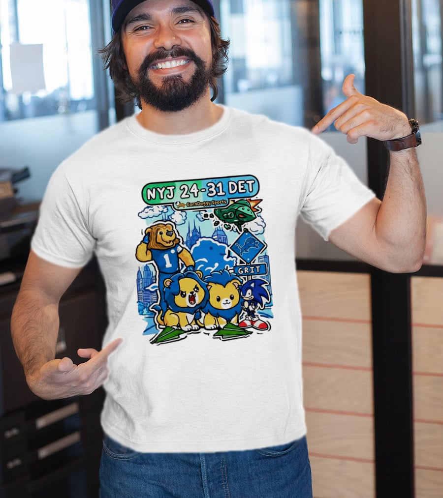 NYJ 24 31 DET Corndoggy Sports Grit Lions Cityscape T-Shirt