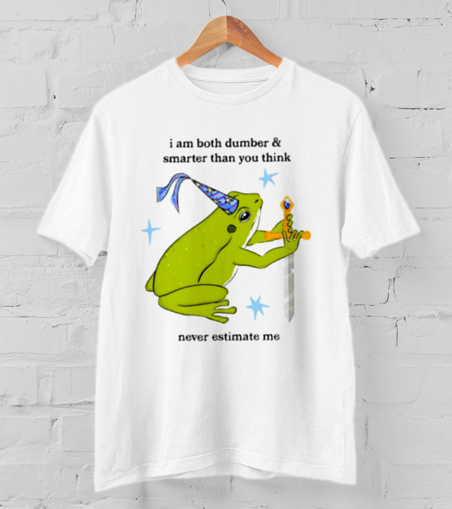 I Am Both Dumber And Smarter Than You Think Never Estimate Me Frog Sword Stars Party Hat T-Shirt