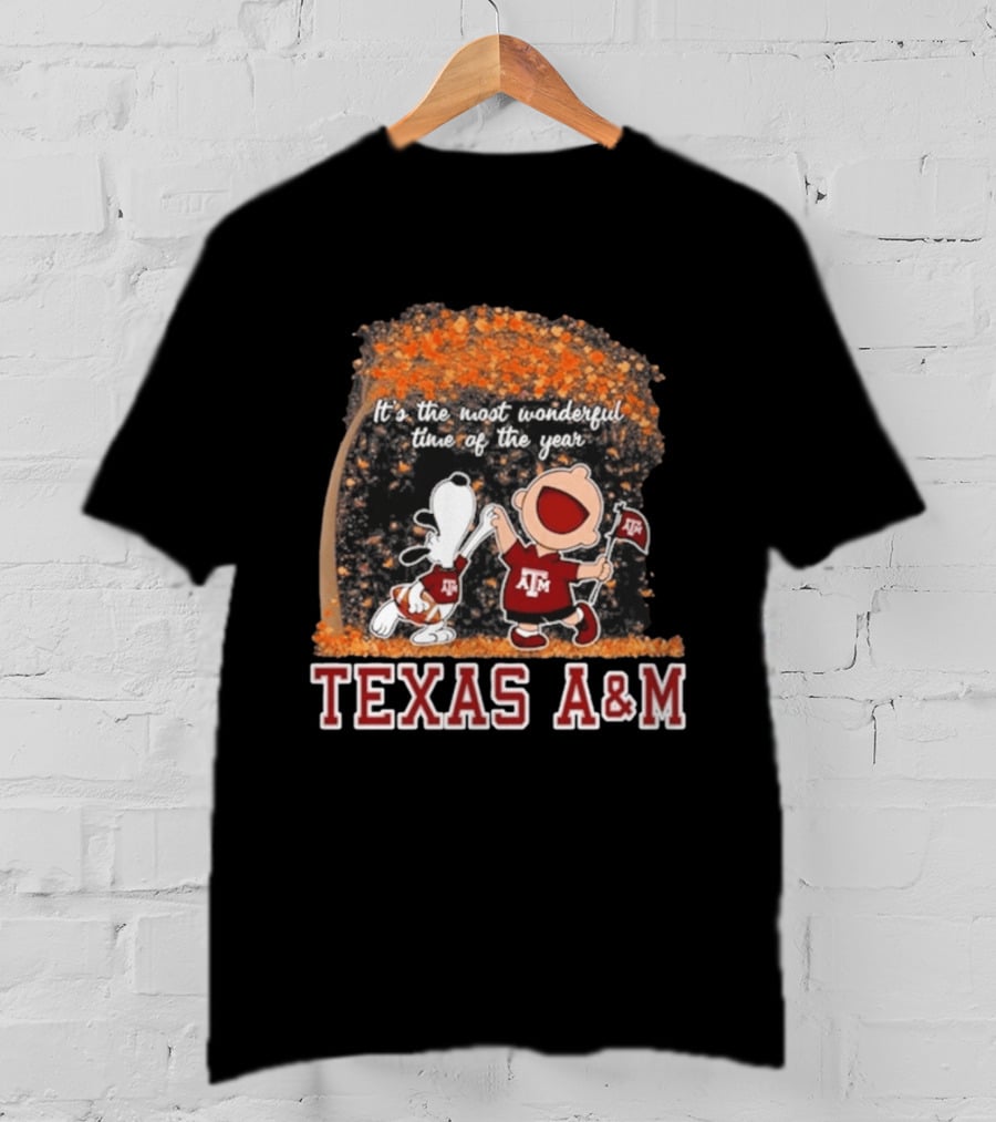 Texas A&M Aggies Snoopy Charlie Brown It's The Most Wonderful Time Of The Year T-Shirt