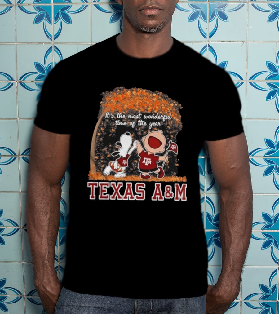 Texas A&M Aggies Snoopy Charlie Brown It's The Most Wonderful Time Of The Year T-Shirt