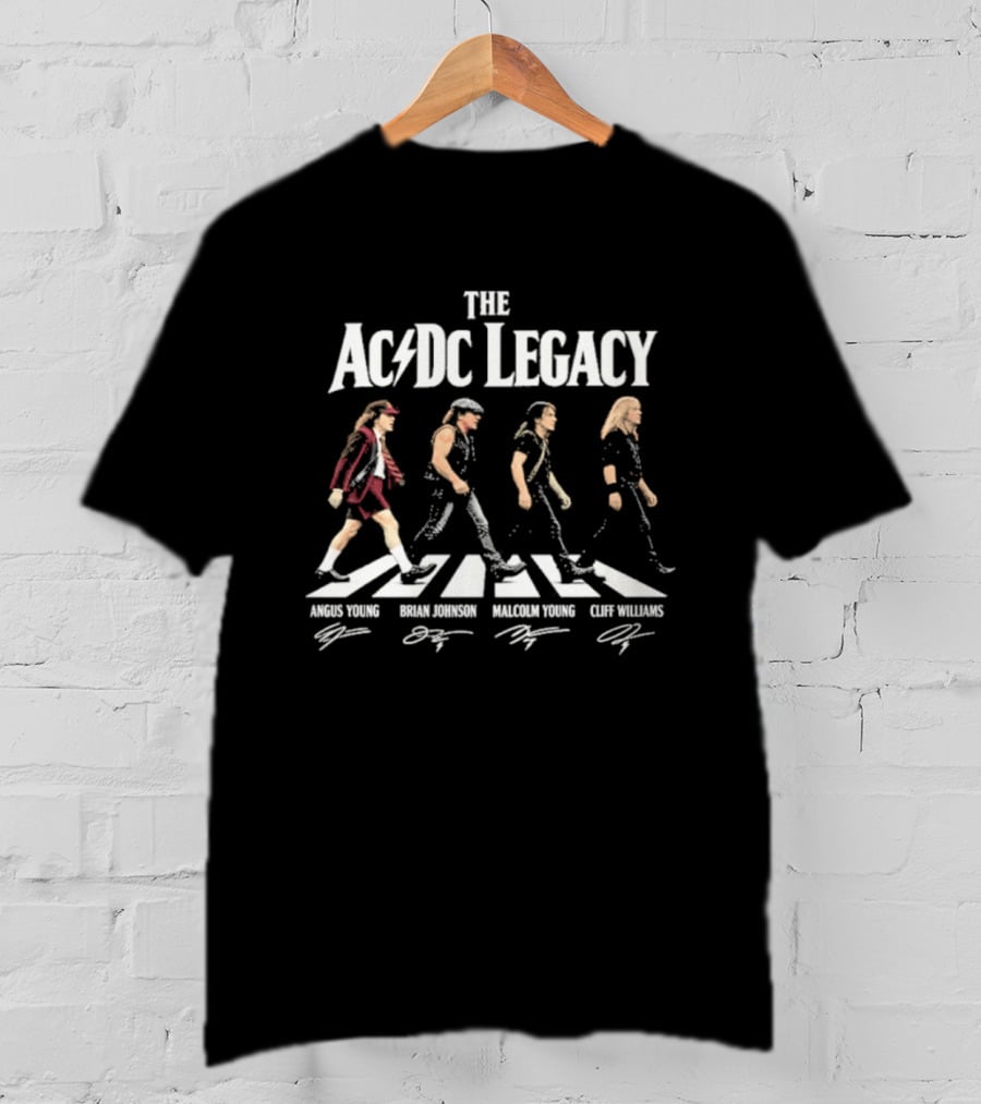 The AC DC Legacy Angus Young Brian Johnson Malcolm Young Cliff Williams Rock Band Abbey Road T-Shirt