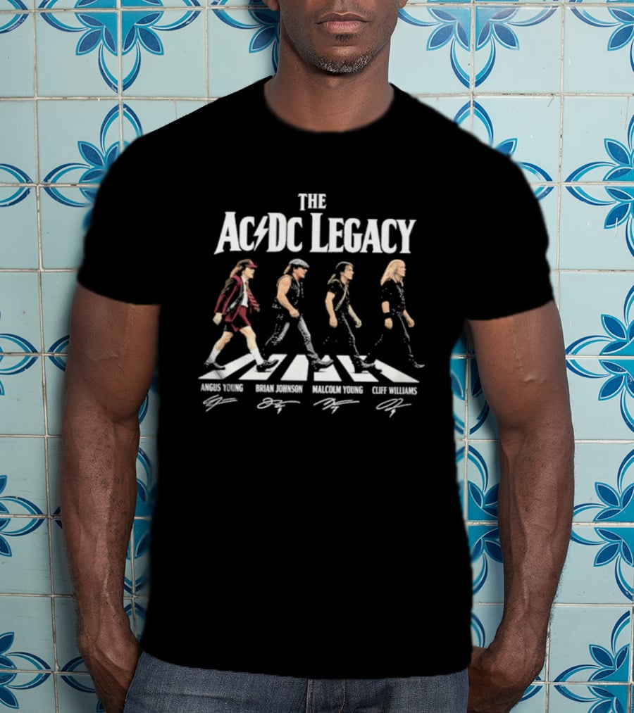 The AC DC Legacy Angus Young Brian Johnson Malcolm Young Cliff Williams Rock Band Abbey Road T-Shirt