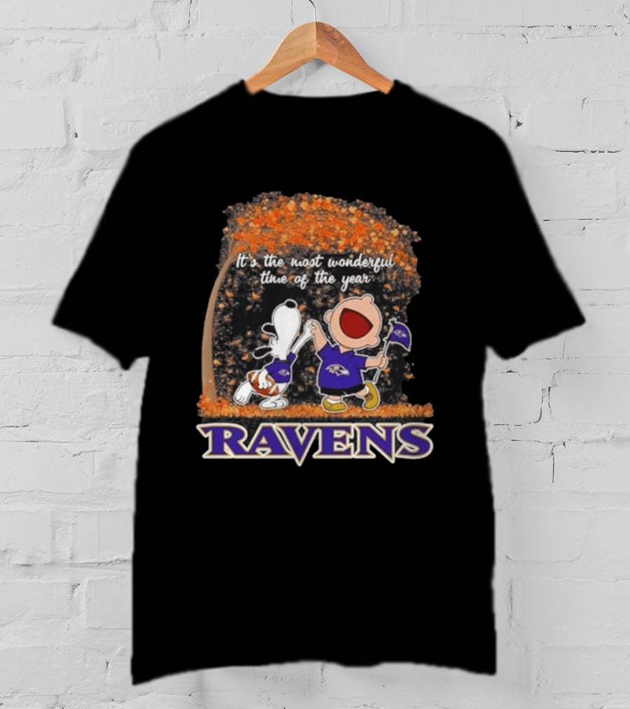 Baltimore Ravens Snoopy Charlie Brown It's The Most Wonderful Time Of The Year T-Shirt