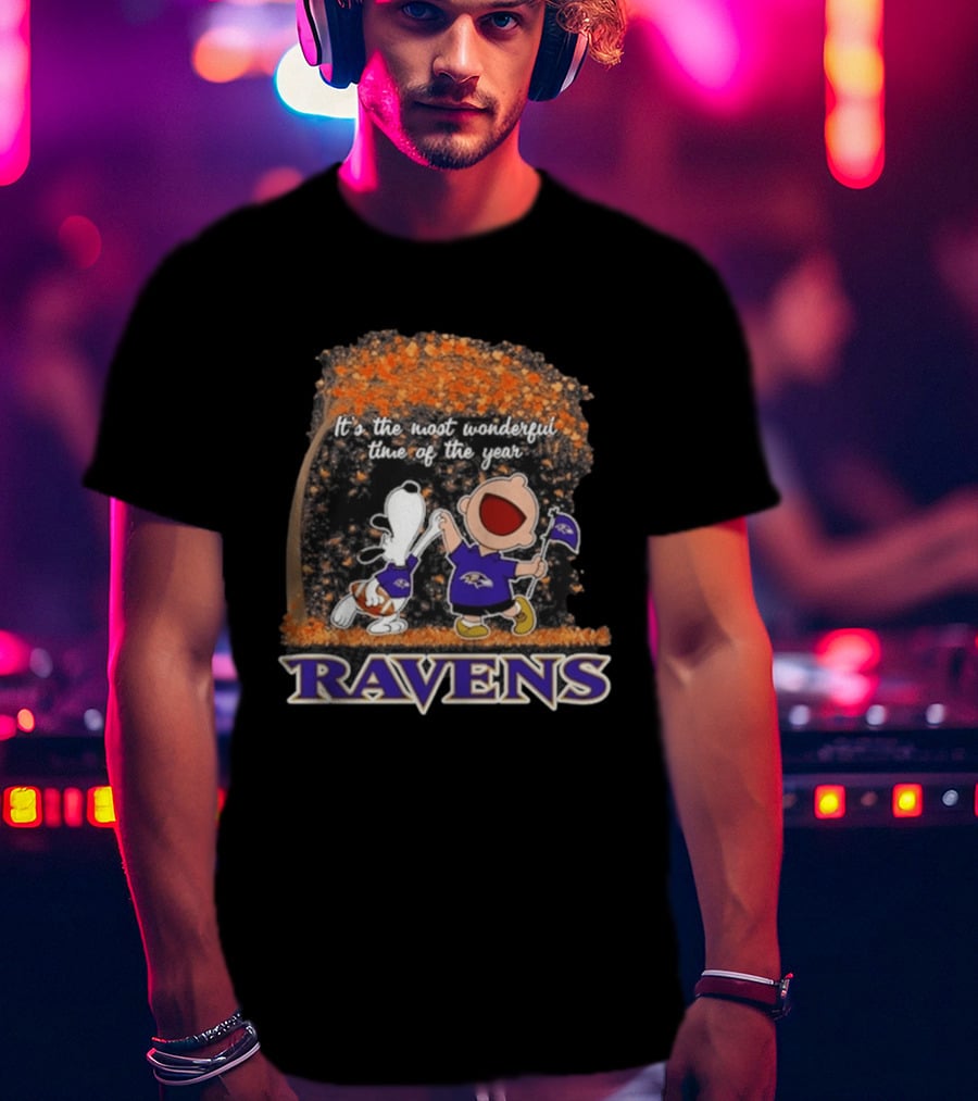 Baltimore Ravens Snoopy Charlie Brown It's The Most Wonderful Time Of The Year T-Shirt