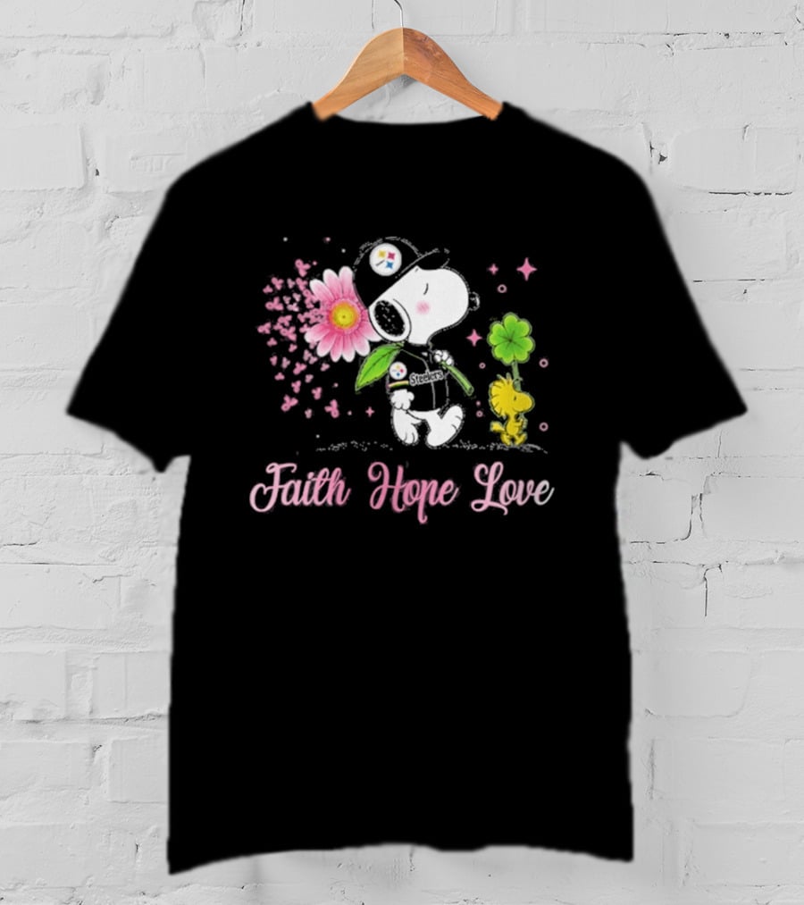 Pittsburgh Steelers Snoopy Woodstock 2026 Faith Hope Love Breast Cancer Awareness T-Shirt