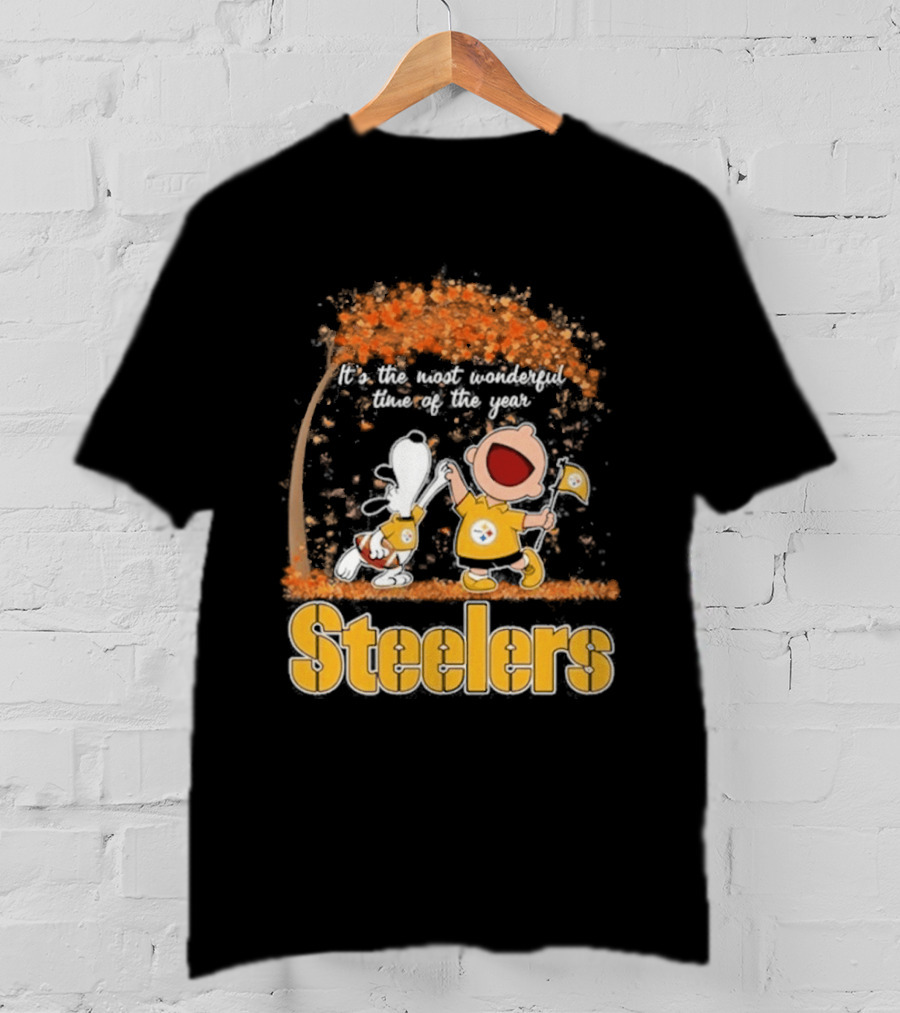 Pittsburgh Steelers Snoopy Charlie Brown Dancing It's The Most Wonderful Time Of The Year T-Shirt