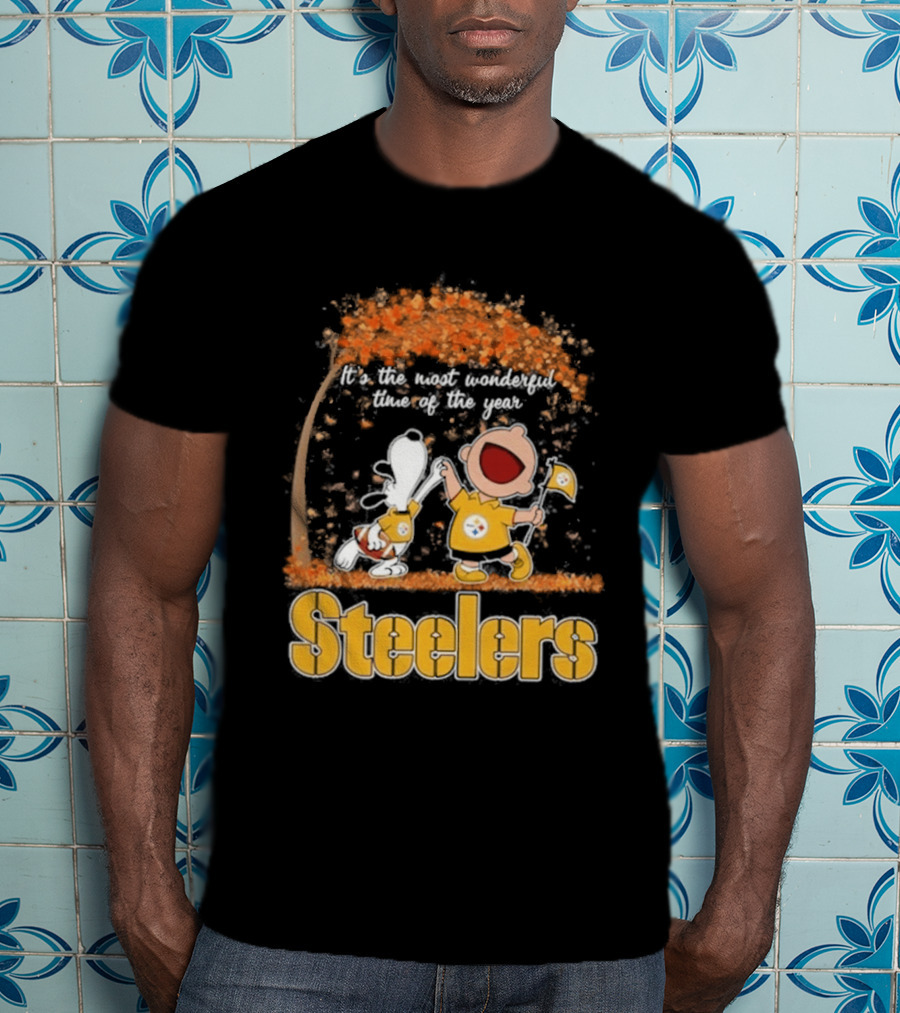 Pittsburgh Steelers Snoopy Charlie Brown Dancing It's The Most Wonderful Time Of The Year T-Shirt