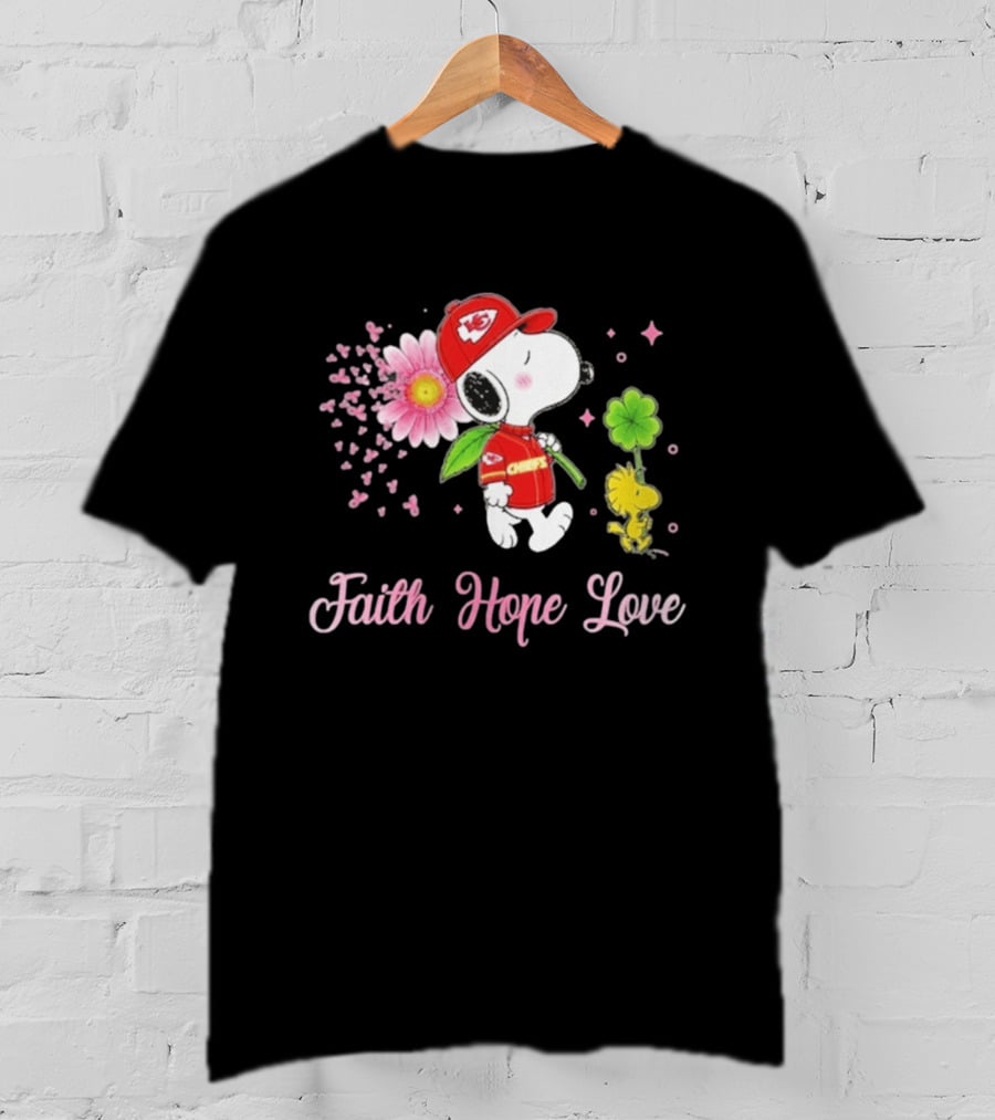 Kansas City Chiefs Snoopy Faith Hope Love Breast Cancer Awareness 2026 T-Shirt