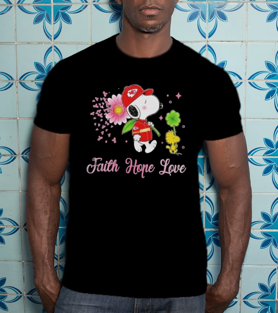 Kansas City Chiefs Snoopy Faith Hope Love Breast Cancer Awareness 2026 T-Shirt