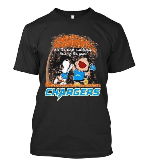 Los Angeles Chargers Snoopy Charlie Brown Dancing 2026 Most Wonderful Time Of The Year T-Shirt