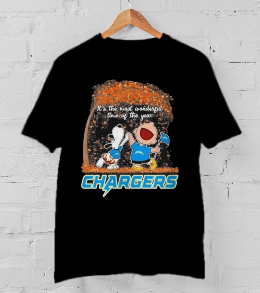 Los Angeles Chargers Snoopy Charlie Brown Dancing 2026 Most Wonderful Time Of The Year T-Shirt