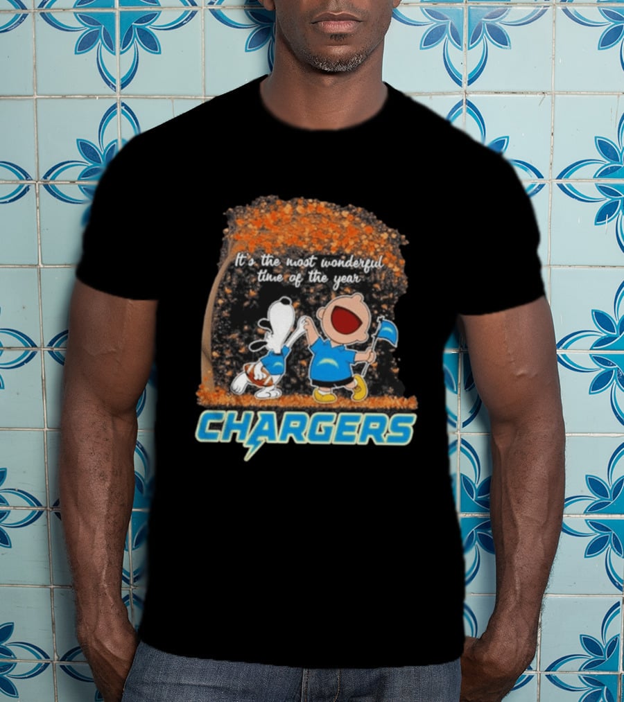 Los Angeles Chargers Snoopy Charlie Brown Dancing 2026 Most Wonderful Time Of The Year T-Shirt