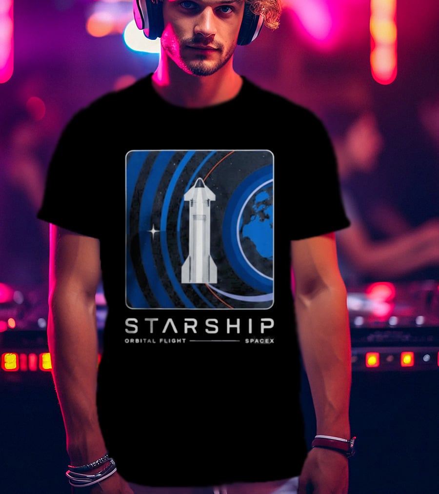 Starship First Orbital Flight Milestone Earth Icon And Concentric Rings T-Shirt