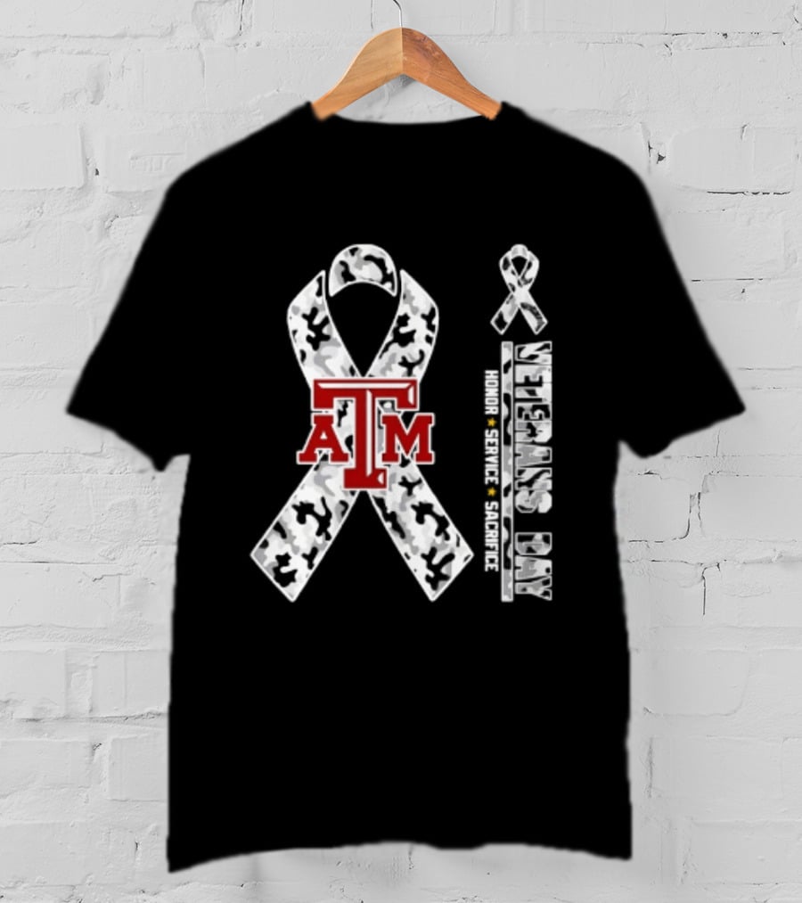Texas A&M University Veterans Day Camouflage Ribbon Honor Service Sacrifice T-Shirt