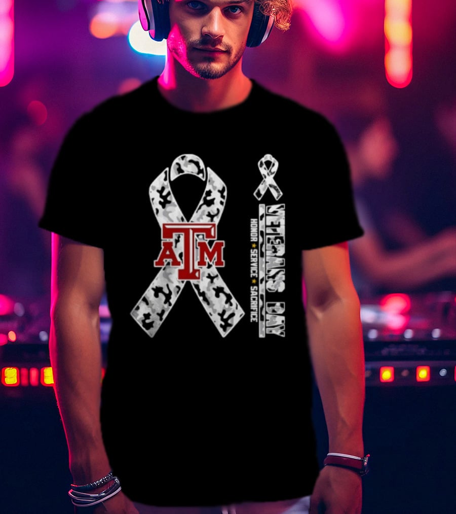 Texas A&M University Veterans Day Camouflage Ribbon Honor Service Sacrifice T-Shirt