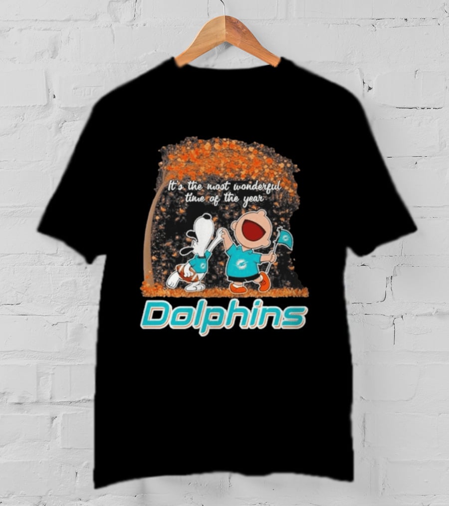Miami Dolphins Snoopy Charlie Brown It's The Most Wonderful Time Of The Year 2026 T-Shirt
