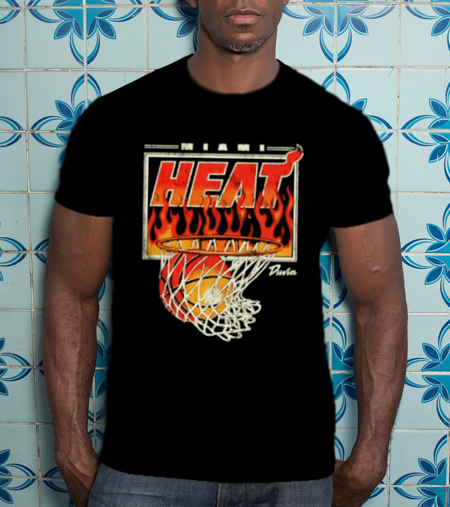 Miami Heat Duvin Basketball NBA Flaming Hoop And Ball T-Shirt