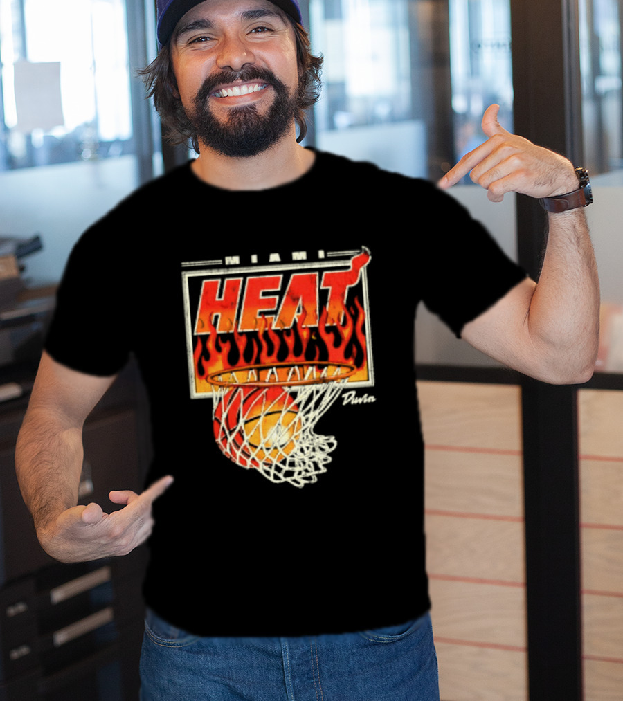 Miami Heat Duvin Basketball NBA Flaming Hoop And Ball T-Shirt