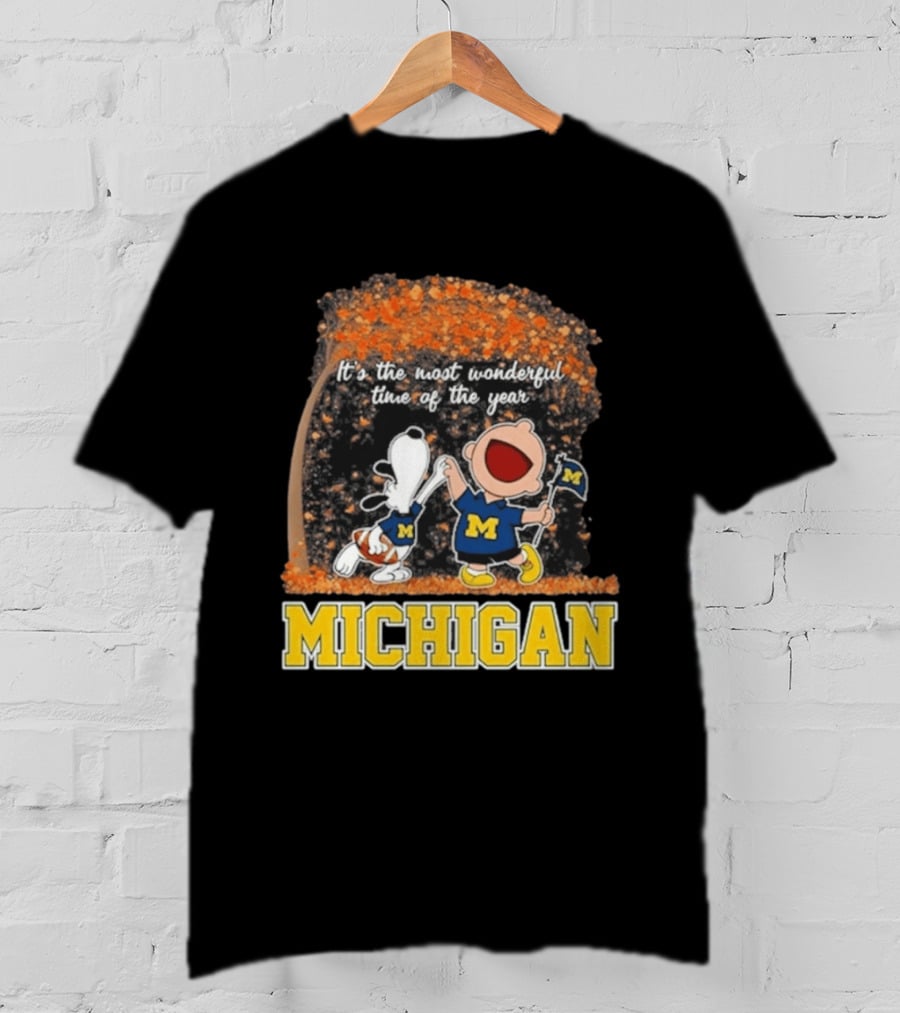 Michigan Wolverines Snoopy Charlie Brown 2026 Most Wonderful Time T-Shirt