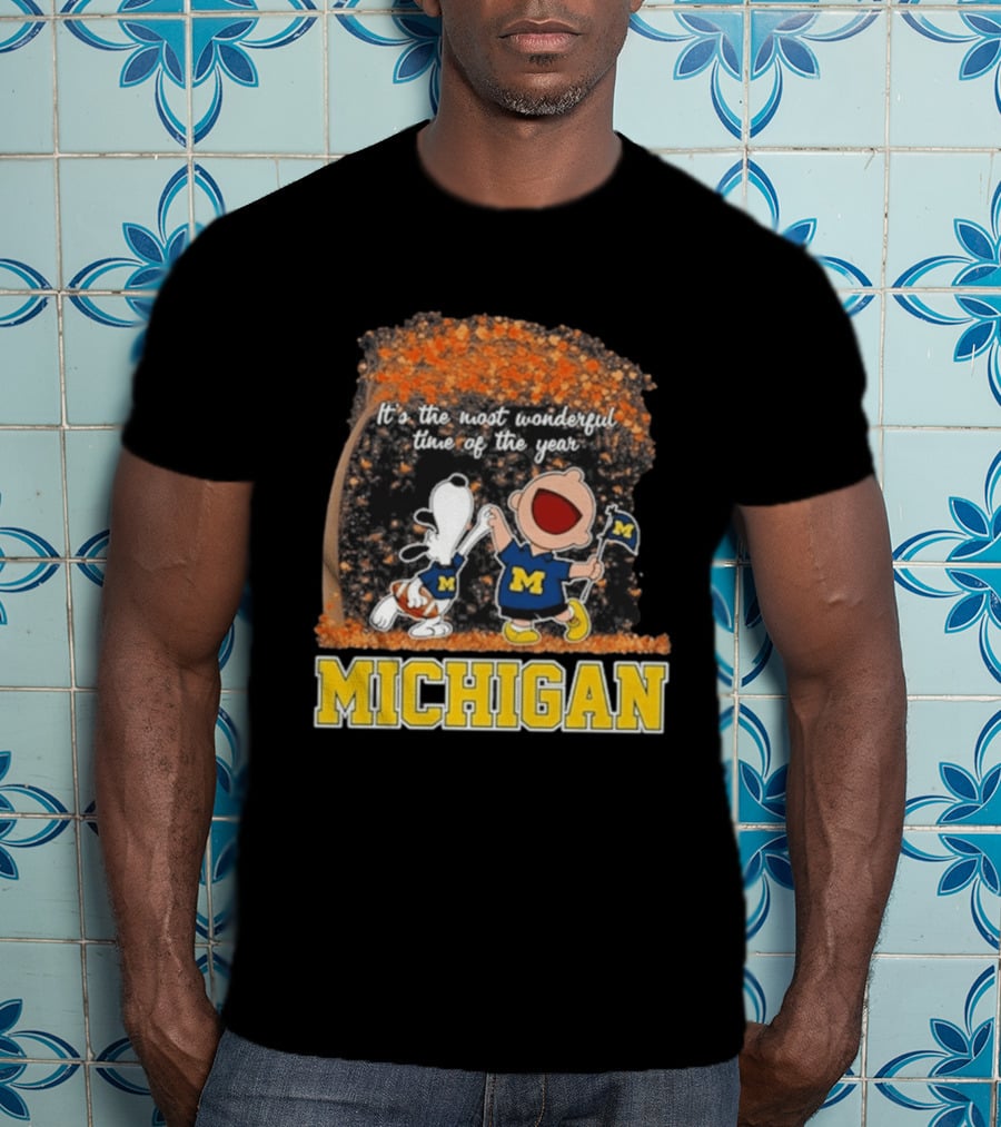Michigan Wolverines Snoopy Charlie Brown 2026 Most Wonderful Time T-Shirt