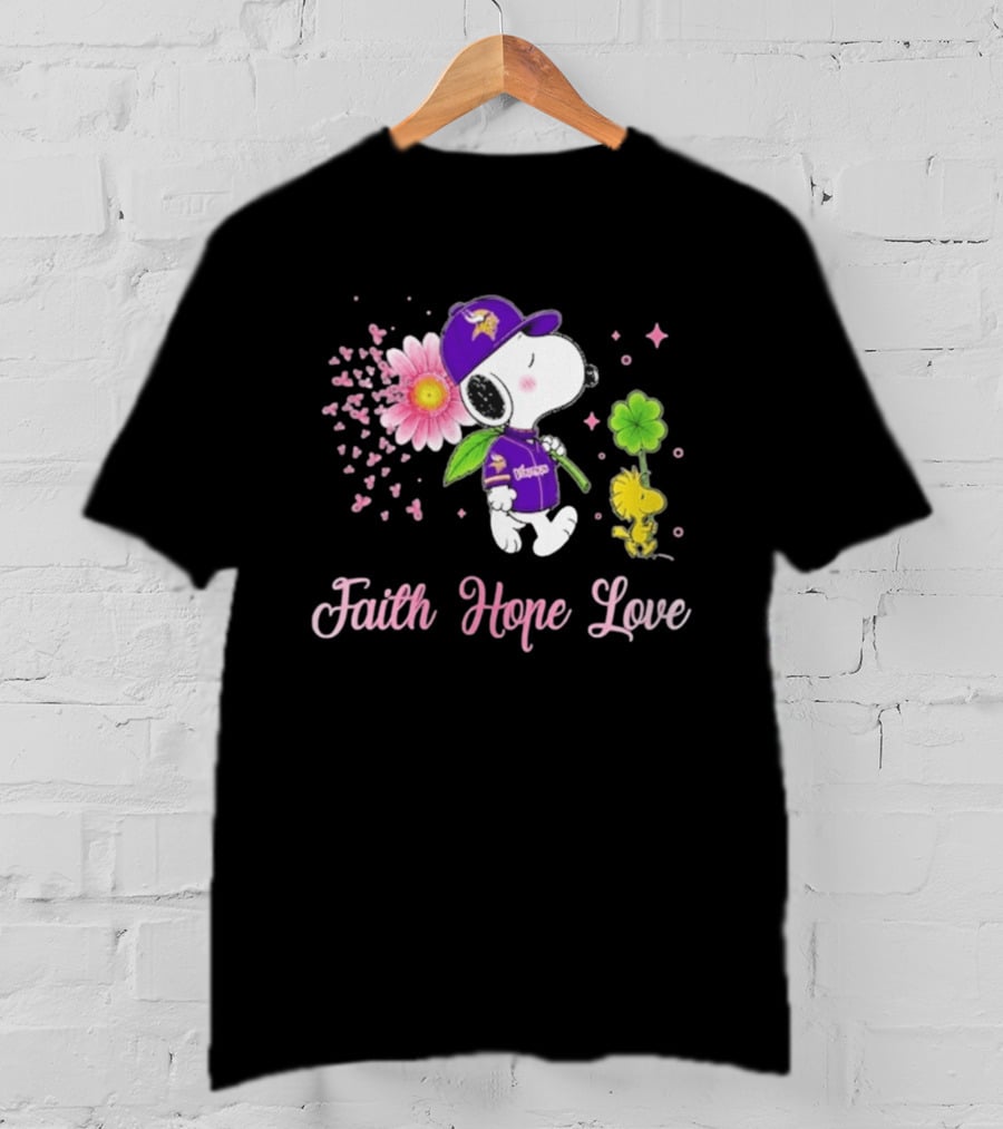 Minnesota Vikings Snoopy Faith Hope Love Breast Cancer Awareness 2026 T-Shirt