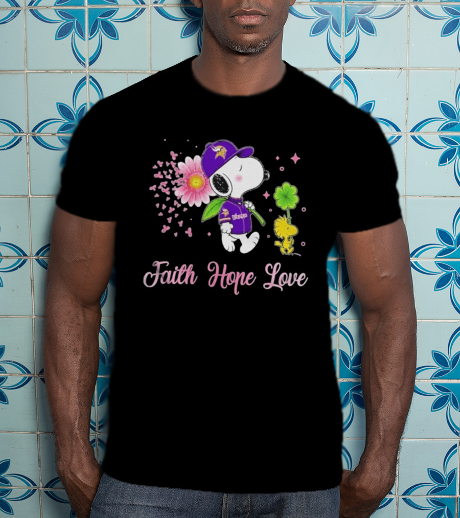 Minnesota Vikings Snoopy Faith Hope Love Breast Cancer Awareness 2026 T-Shirt