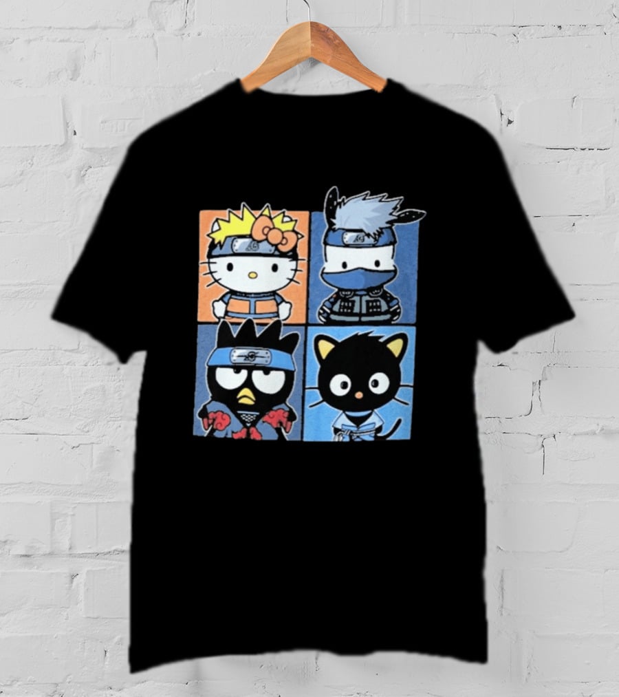 Naruto Shippuden Hello Kitty Friends Crossover Featuring Iconic Characters In Ninja Attire T-Shirt