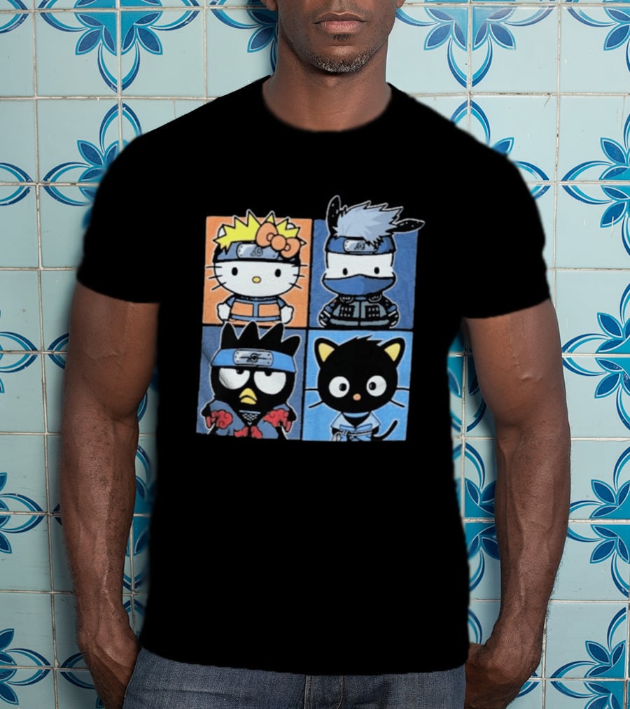 Naruto Shippuden Hello Kitty Friends Crossover Featuring Iconic Characters In Ninja Attire T-Shirt