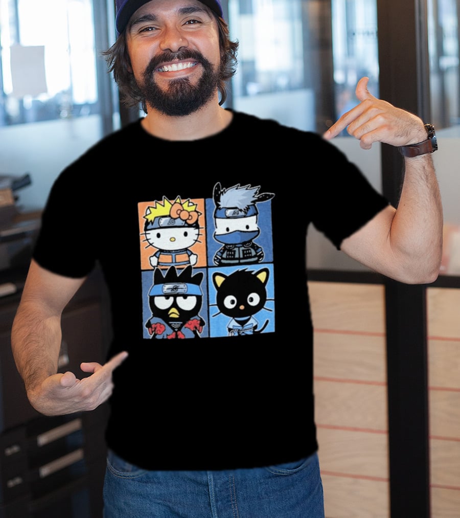 Naruto Shippuden Hello Kitty Friends Crossover Featuring Iconic Characters In Ninja Attire T-Shirt