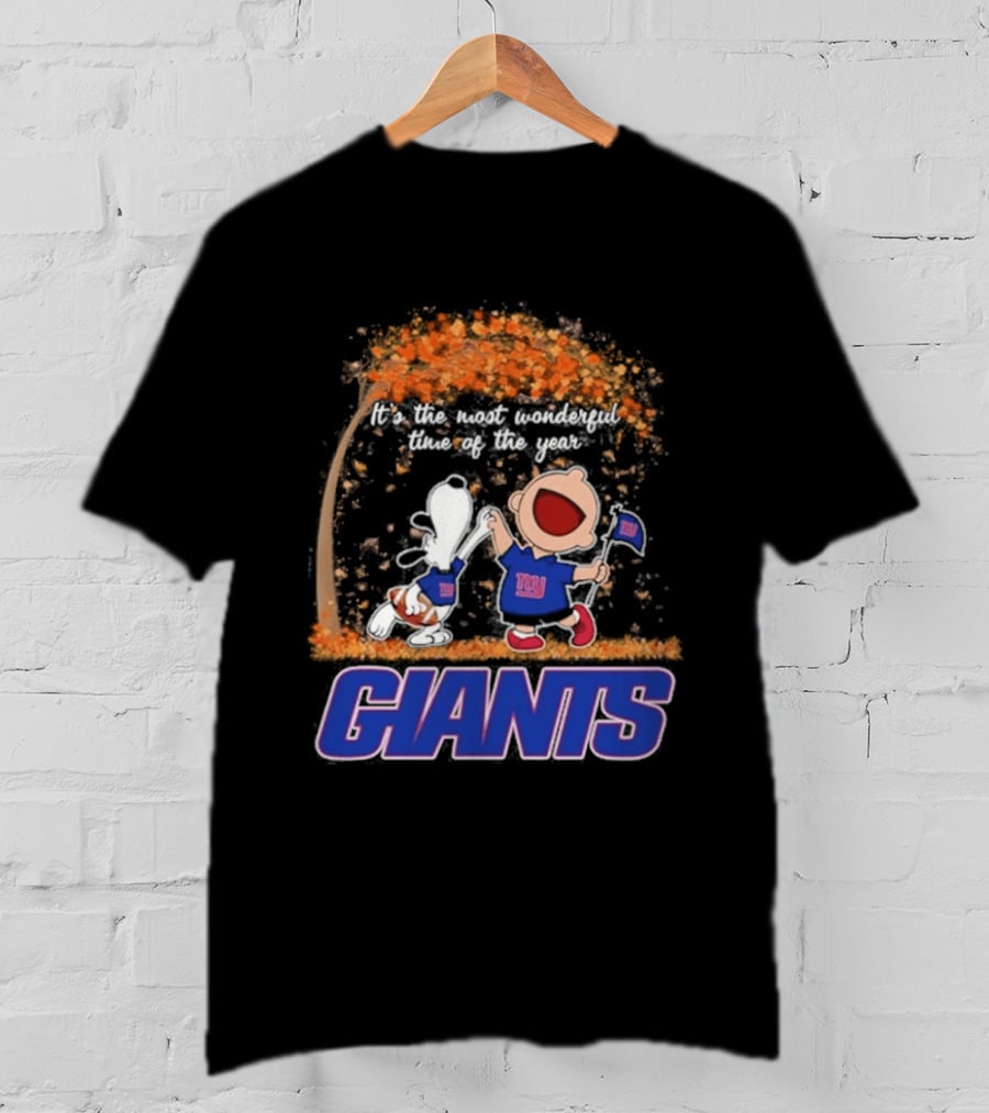 New York Giants Snoopy Charlie Brown 2026 Most Wonderful Time T-Shirt