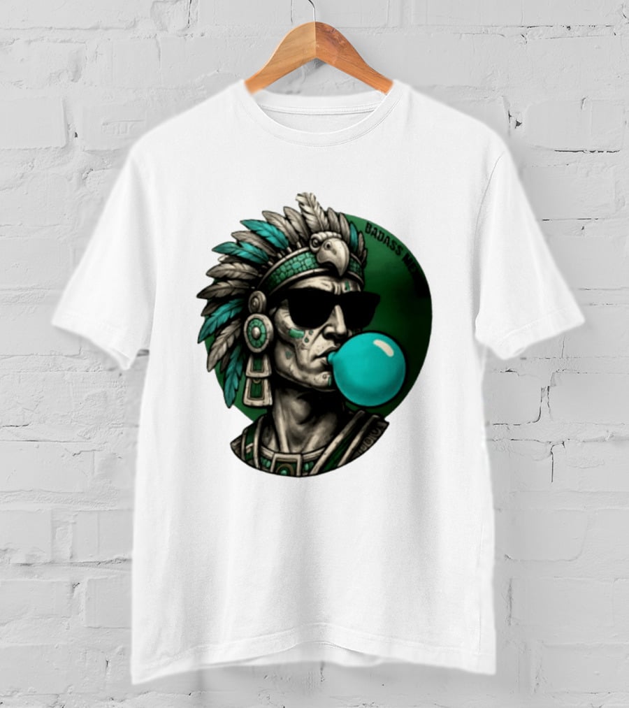 Aztec Warrior With Sunglasses Chewing Bubble Gum Badass Mexicans T-Shirt