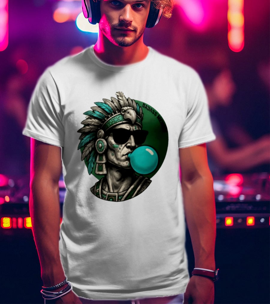Aztec Warrior With Sunglasses Chewing Bubble Gum Badass Mexicans T-Shirt