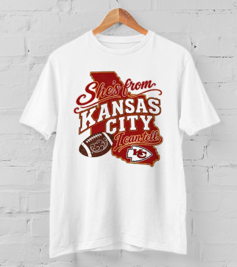 She's From Kansas City Chiefs I Can Tell Football Design With KC Logo And Map T-Shirt
