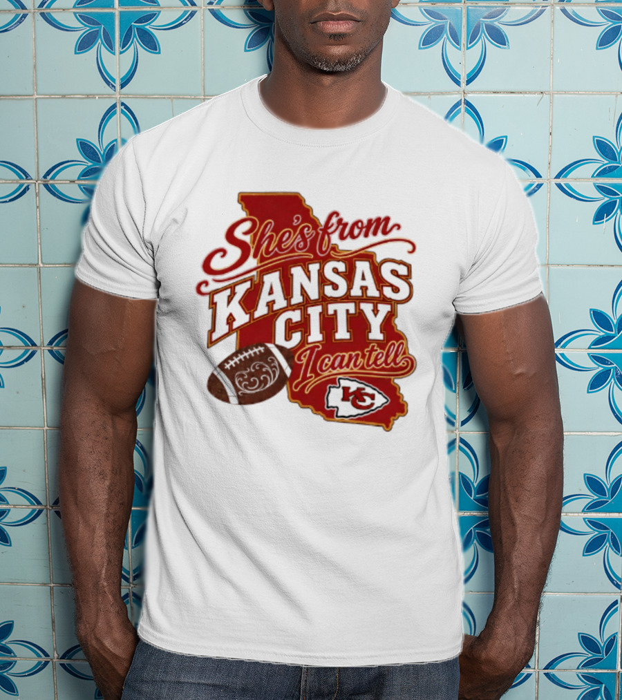 She's From Kansas City Chiefs I Can Tell Football Design With KC Logo And Map T-Shirt