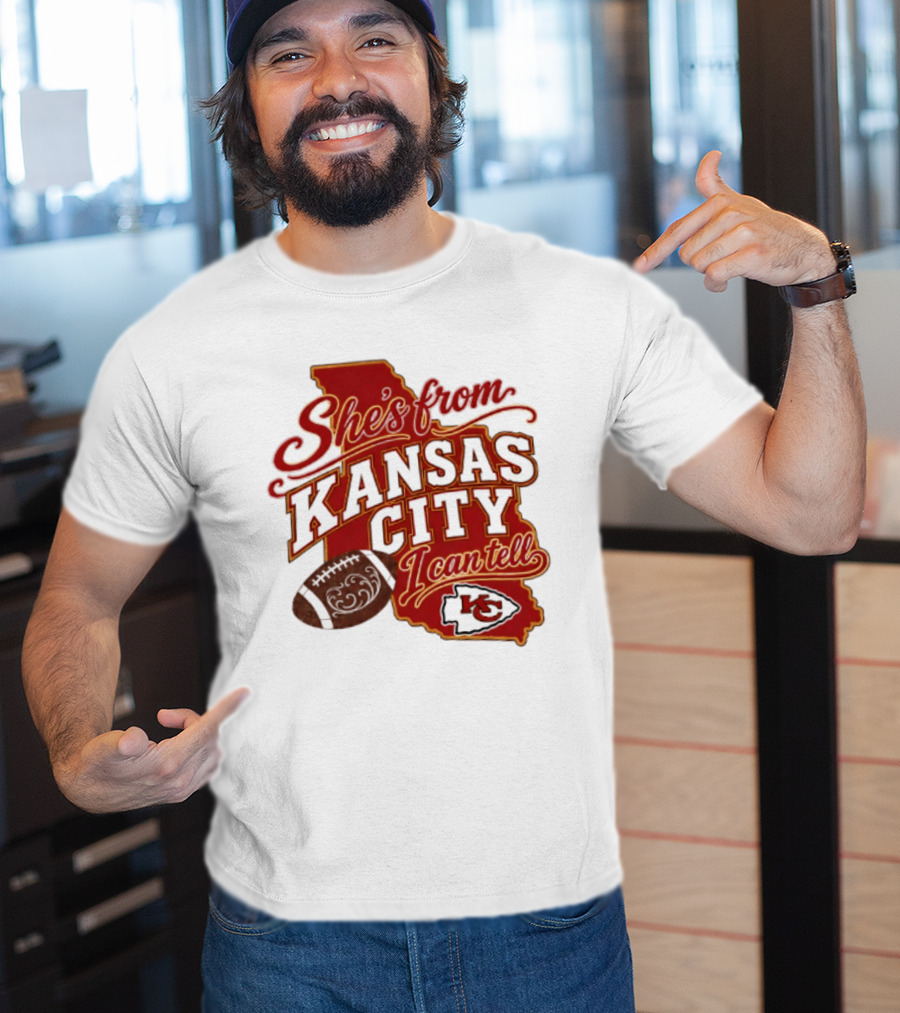 She's From Kansas City Chiefs I Can Tell Football Design With KC Logo And Map T-Shirt