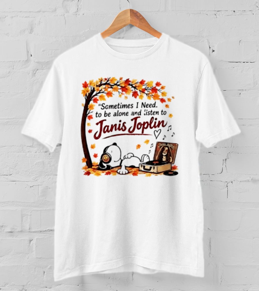 Snoopy Sometimes I Need To Be Alone And Listen To Janis Joplin Under Autumn Tree T-Shirt