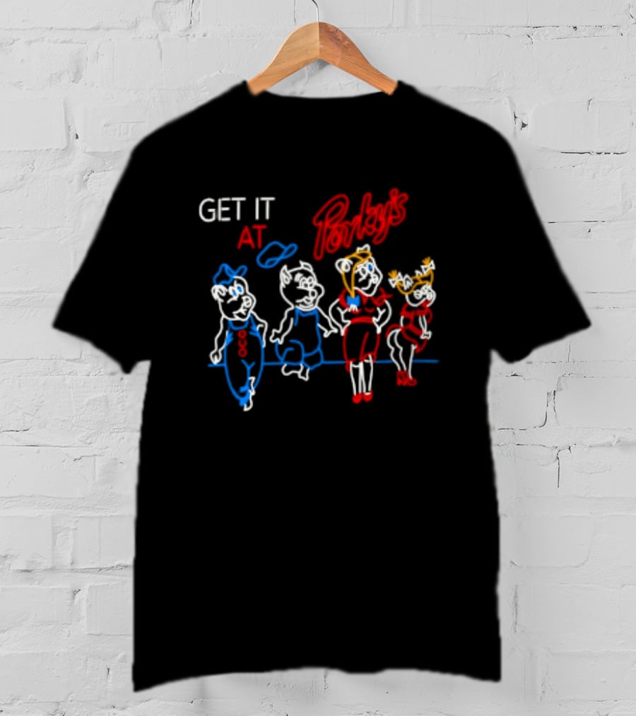 GET IT AT PORKY'S 80s MOVIE NEON SIGN CHARACTERS T-Shirt