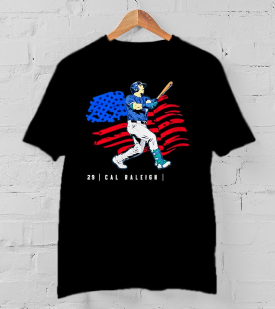 Cal Raleigh Baseball USA Flag Seattle Seahawks T-Shirt