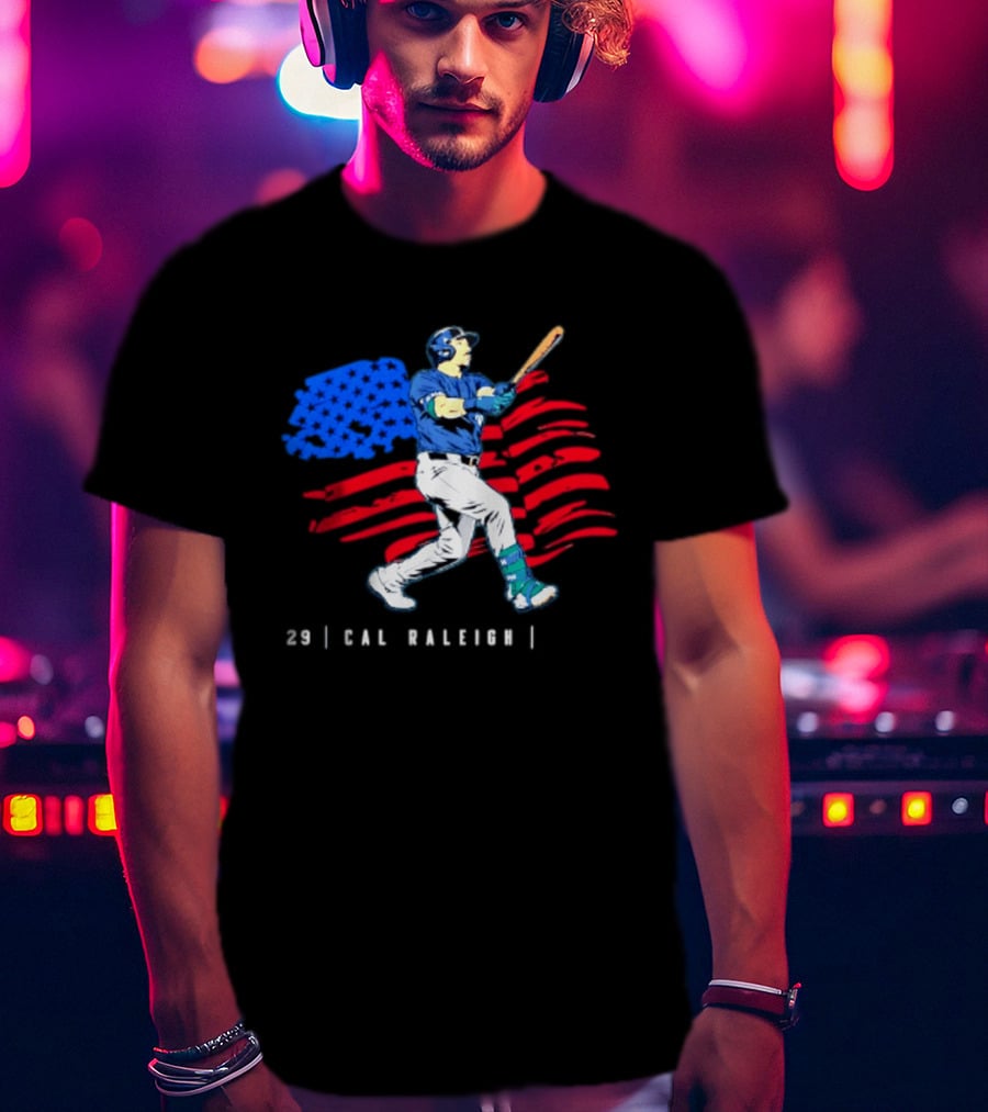 Cal Raleigh Baseball USA Flag Seattle Seahawks T-Shirt