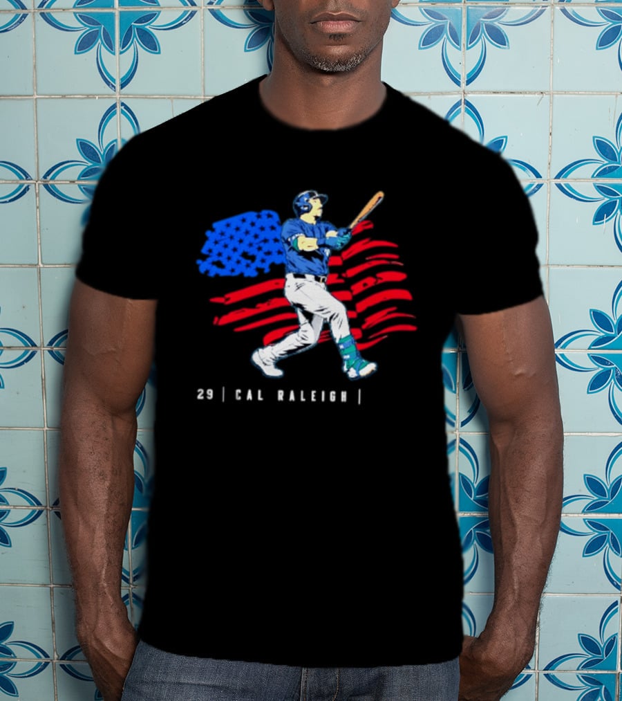 Cal Raleigh Baseball USA Flag Seattle Seahawks T-Shirt