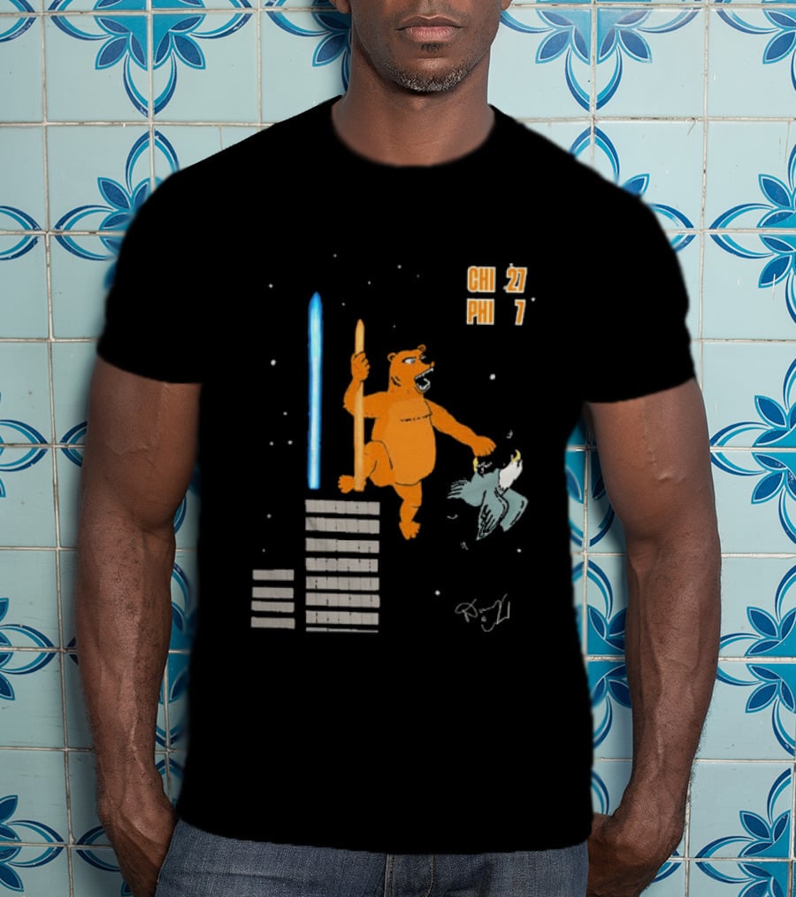 CHI 27 PHI 7 Cartoon Bears Vs Eagles Star Wars T-Shirt