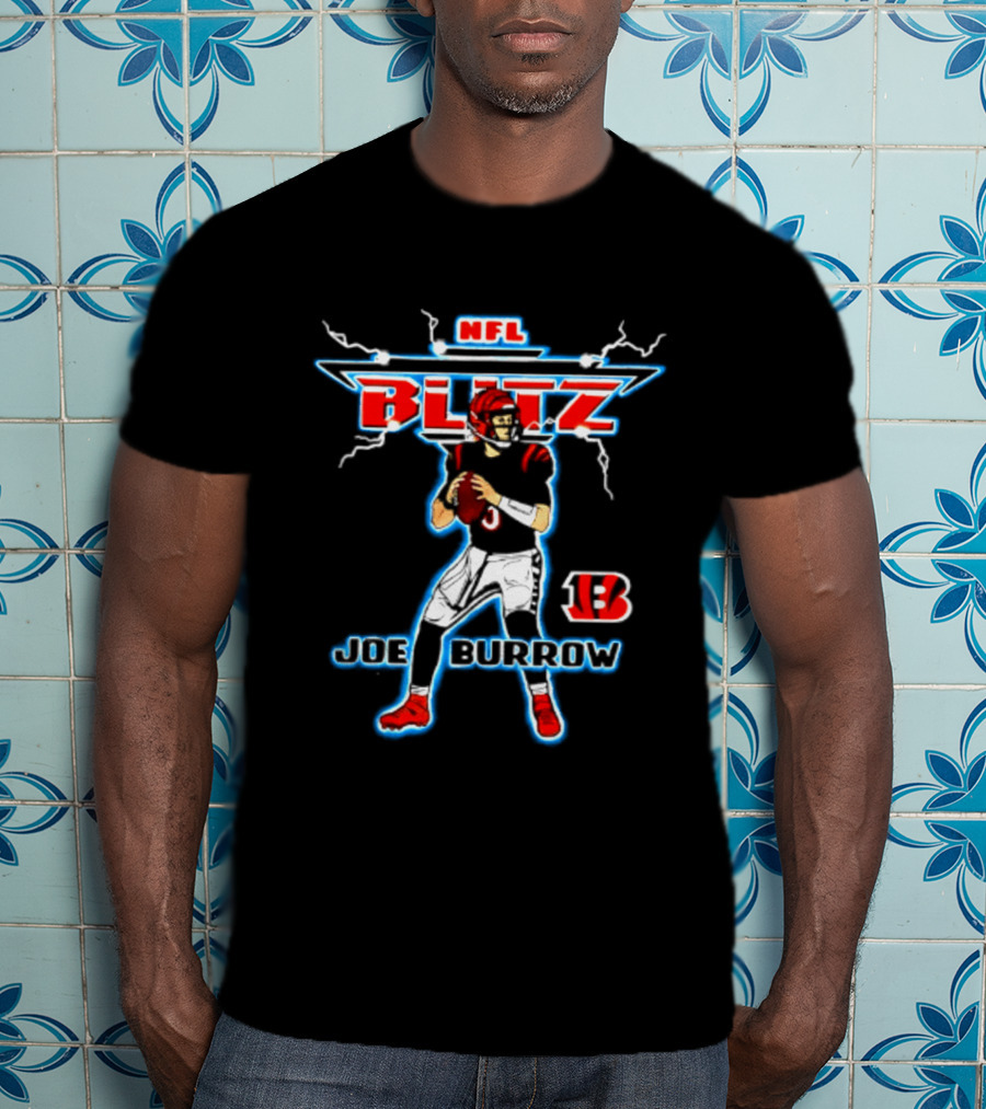 Cincinnati Bengals Joe Burrow NFL Blitz Lightning B T-Shirt